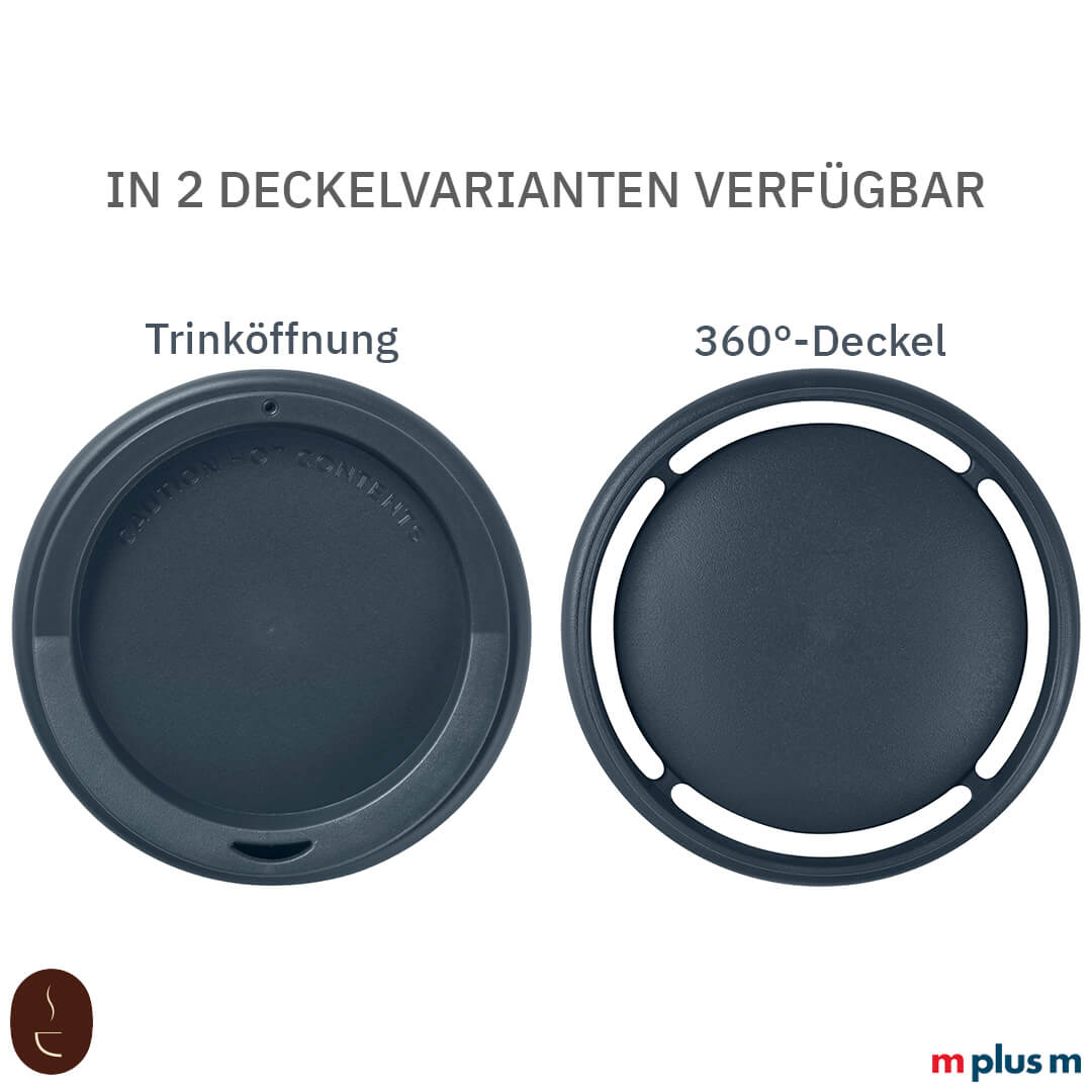 Uno M Coffee Shop Becher in zwei verschiedenen Deckel-Varianten. Trinköffnung oder 360°-Deckel