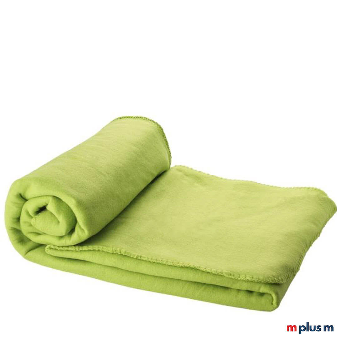 Die Limone farbene 'Huggy' Decke besteht aus weichem und bequemem Polarfleece. Ab einer Menge von 50 Stück können Sie die Decke bedrucken lassen