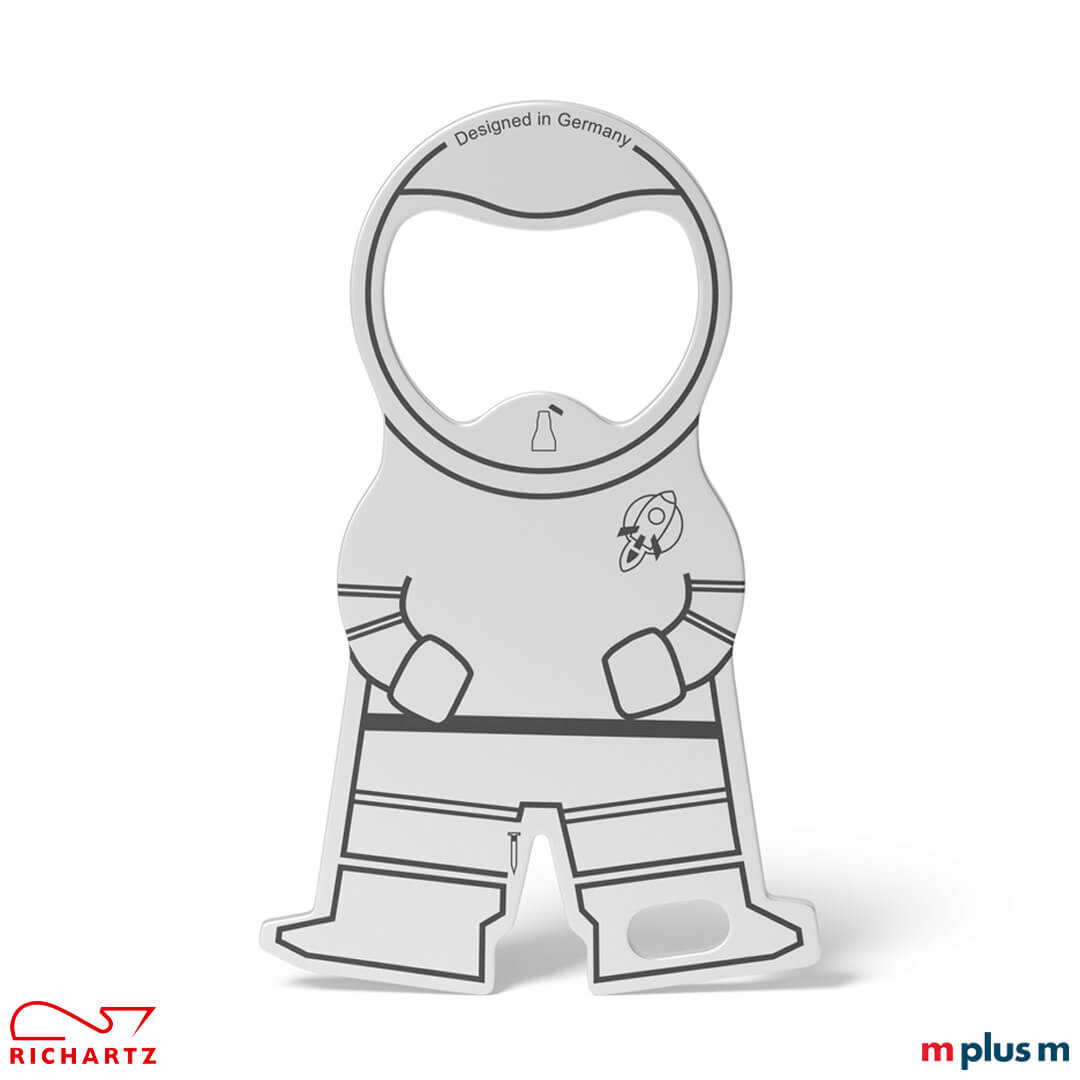 Der Einkaufswagenlöser aus Metall von Richartz: karl space Schlüsselanhänger aus langlebigen Edelstahl. Hochwertiger Werbeartikel