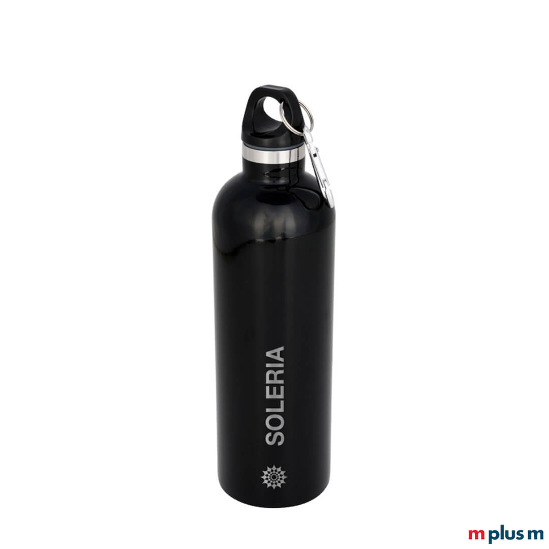 Schwarze Alpine Thermo Trinkflasche mit Logo bedrucken