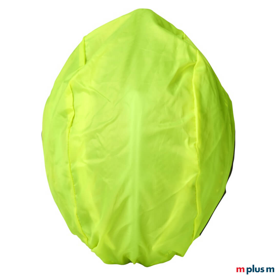 Günstiger Fahrrad-Helmüberzug in Neon Gelb mit reflektierendem Material und Logo-Druck