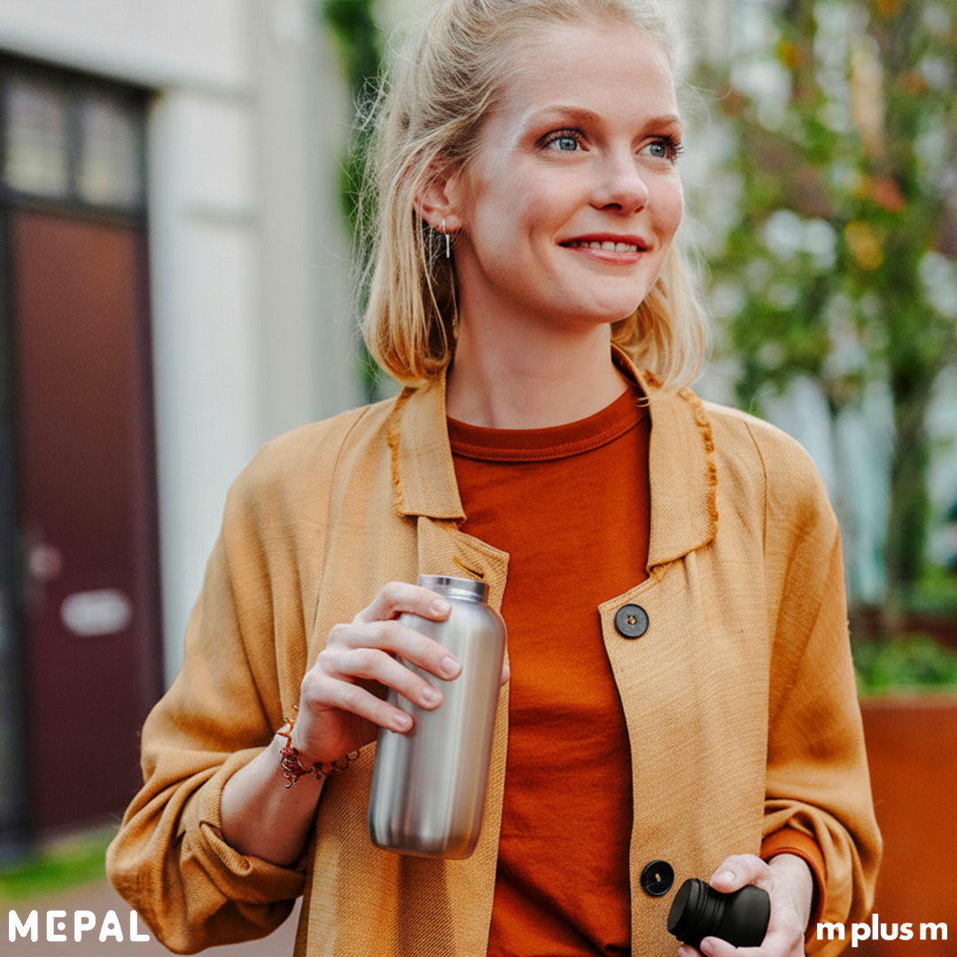 Robuste Mepal Thermosflasche Ellipse 500ml aus rostfreiem Stahl bleibt außen trocken und kühl und kann bedruckt werden