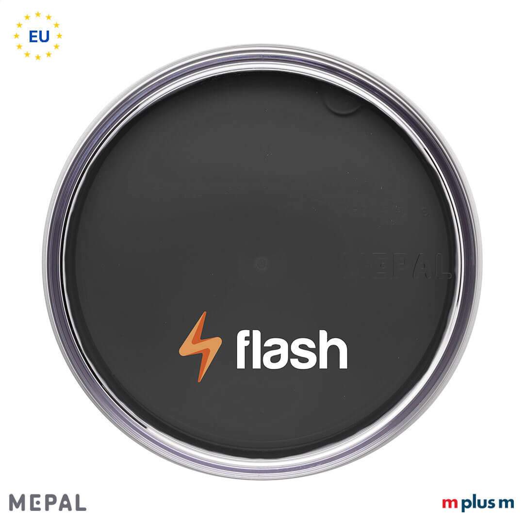 Der Deckel des schwarzen Müslibechers mit Logo Druck