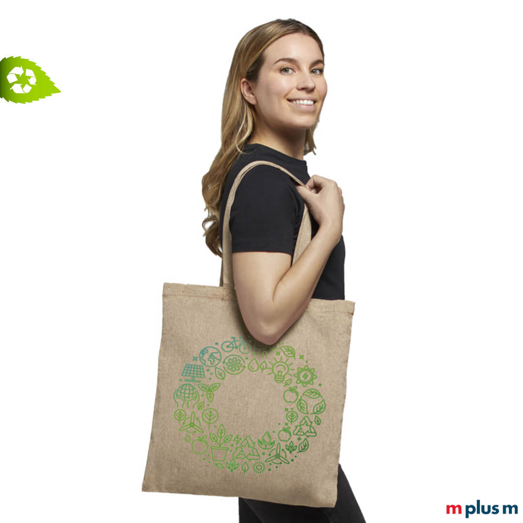 Nachhaltiger Shopper Stoffbeutel Lovis aus Recycling Material mit Logo-Druck