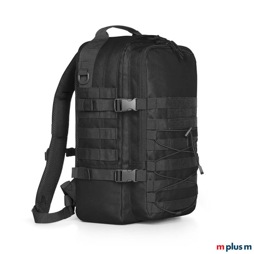 Cooler Laptoprucksack Molle in Schwarz mit Logo Druck