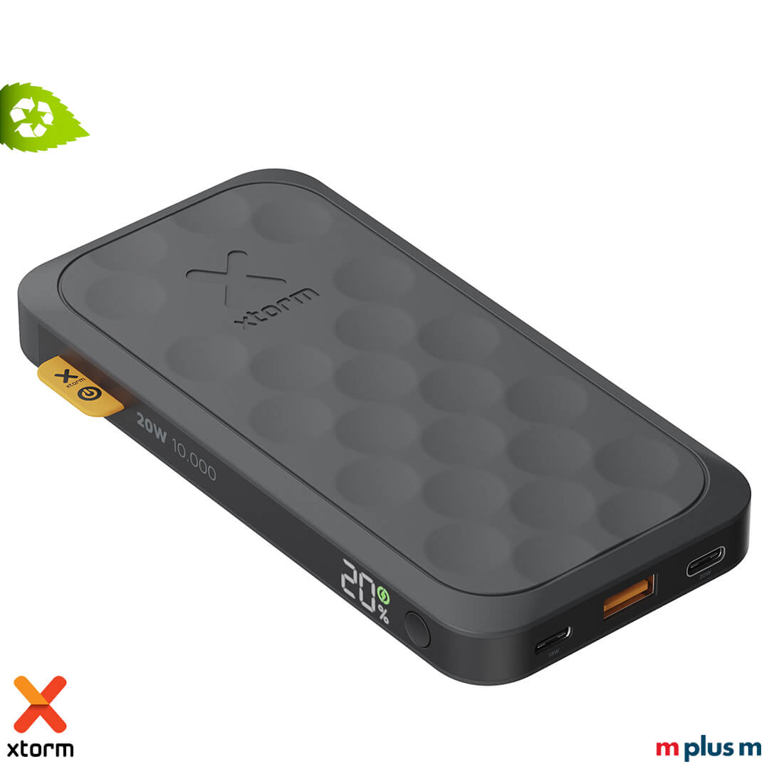 Xtorm FS510 10.000 mAh Black Powerbank aus recyceltem Kunststoff mit Fast Charge und optionalem Logo-Druck erhältlich