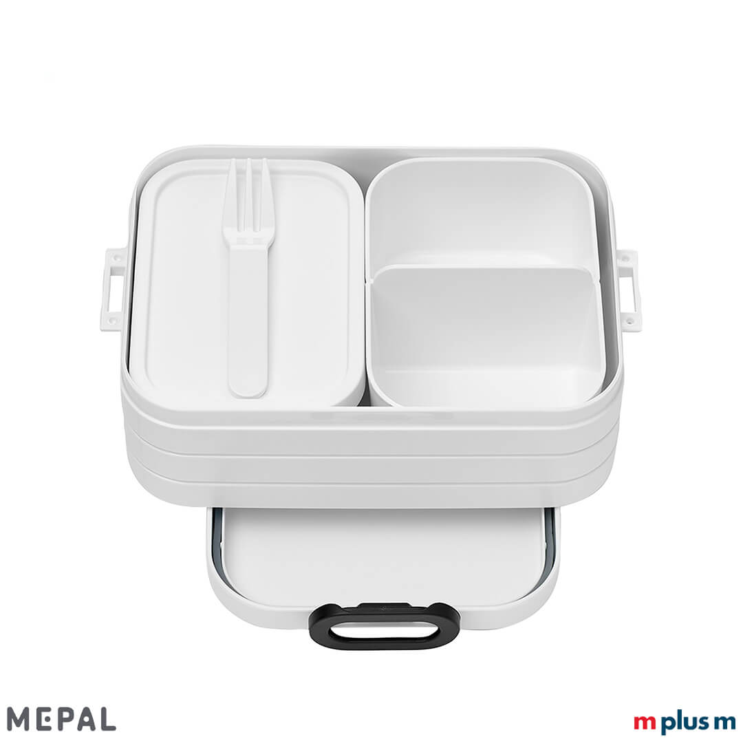 Weiße Brotzeitdose von Mepal mit verschiedenen Fächern