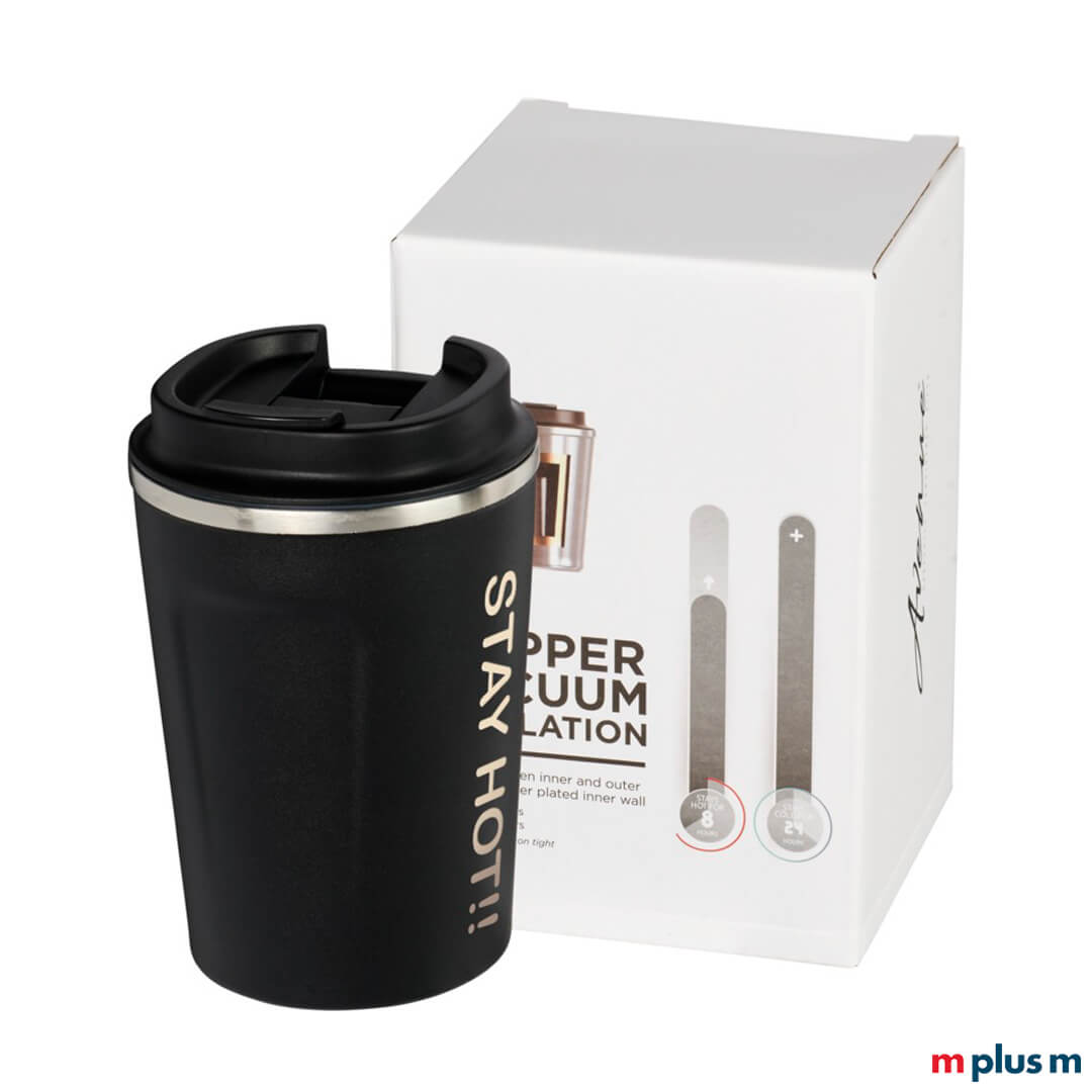 Nachhaltiger Coffee ToGo Becher Leonardo mit Lasergravur Beispieldruck