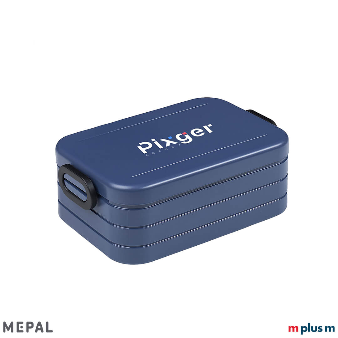Blaue Brotzeitdose von Mepal mit Logo bedrucken