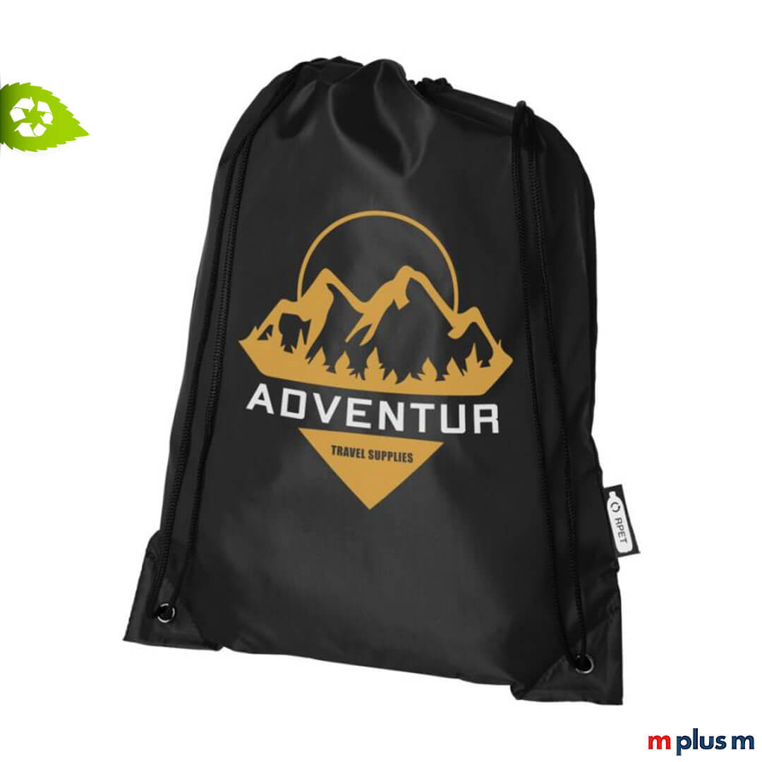 Schwarzer Gymsack mit Kordelzug zum verschenken an Kunden und Mitarbeiter