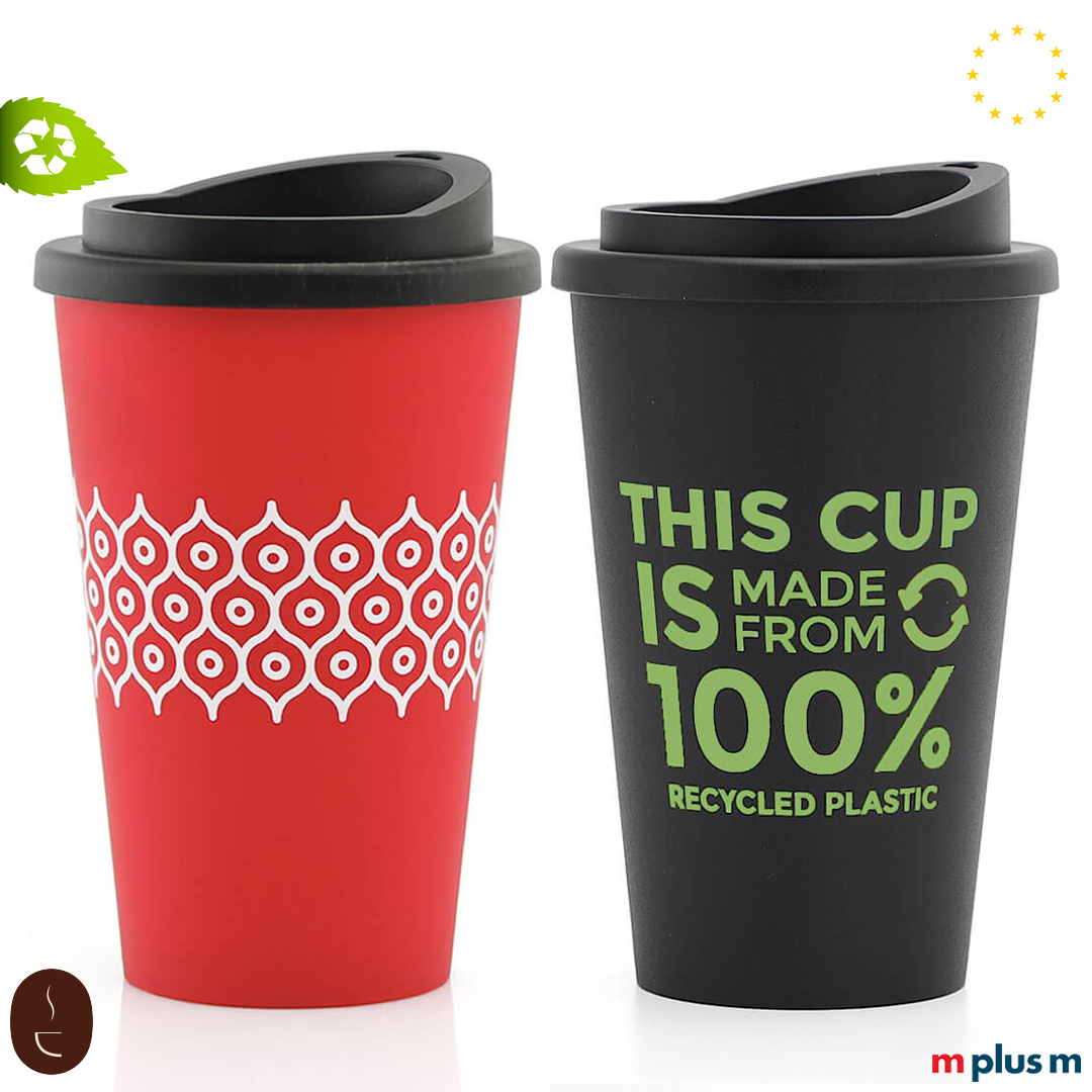 Nachhaltiger Green Coffee Shop Recycling Thermobecher mit Motiv zu bedrucken