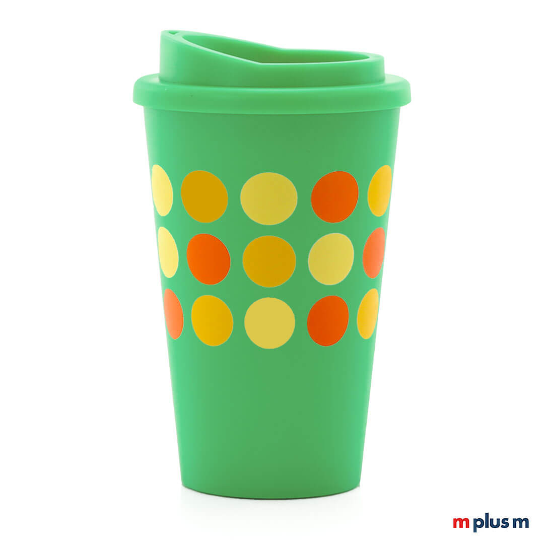 Classic Coffee Shop Thermobecher grün aus PP, doppelwandig isoliert und BPA-frei, funktionaler Werbebecher mit Logo Druck personalisieren