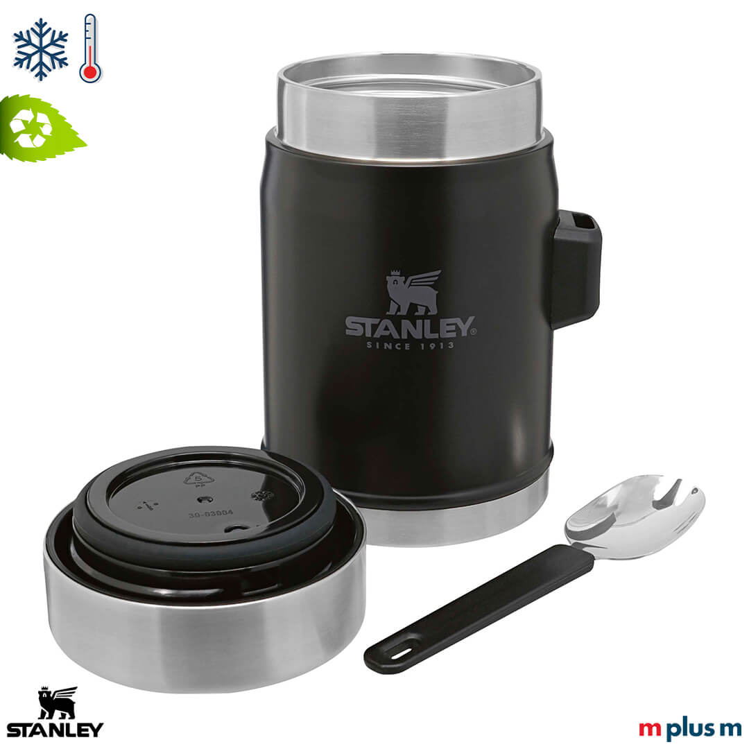 Stanley Legendary Food Jar in Schwarz mit recyceltem Göffel – mit Logo bedruckbar
