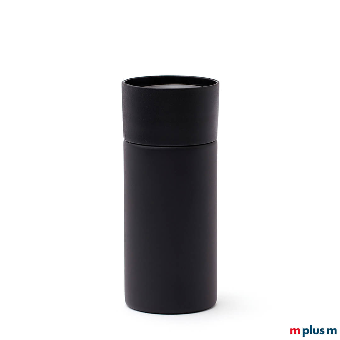 Schwarze vakuumisolierte Sportflasche mit Ihrem Logo bedrucken