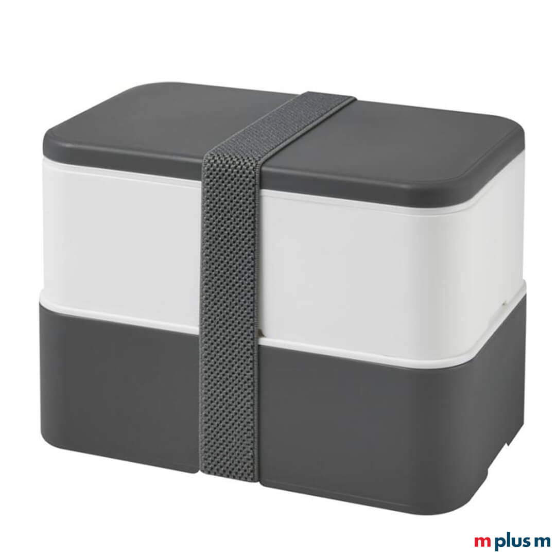 Umweltfreundliche Brotzeitdose 'Miyo' in Grau/Weiß mit Recyclingband Grau