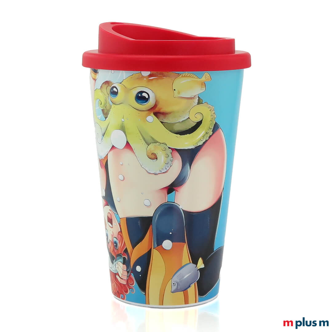 Allover Coffee Shop Thermobecher in Ihrer Wunschfarbe mit doppelwandiger Isolierung und Schraubdeckel, hochwertiger Mehrwegbecher mit Logo Druck personalisiert