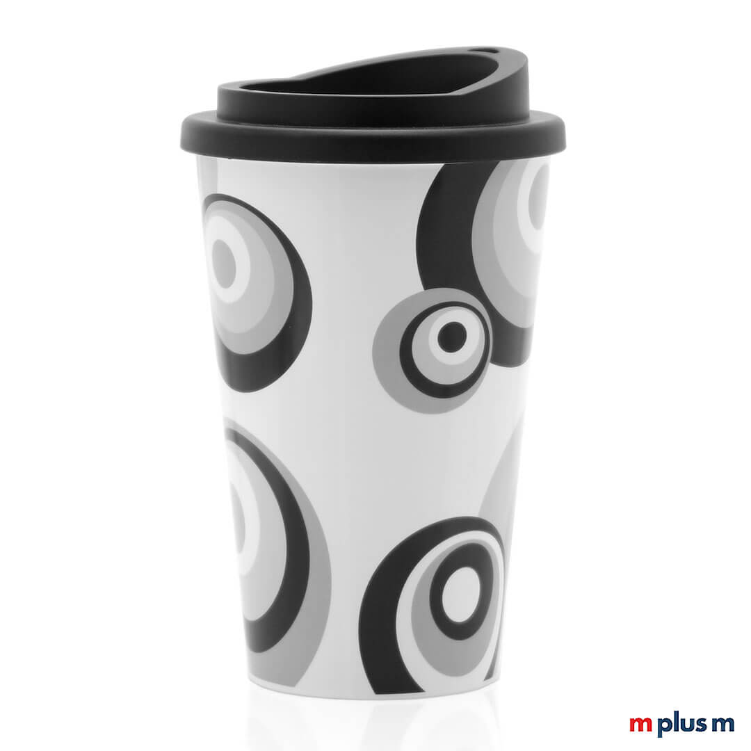 Allover Coffee Shop Thermobecher (350 ml) mit Schraubdeckel und In-Mould-Druck, robuster Mehrwegbecher aus Europa mit Logo Druck personalisiert