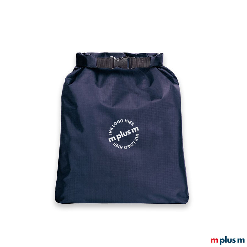 Wasserdichte blaue Drybag Big Safe 6l Rolltop-Tasche mit verschweißten Nähten und Logo-Druck als Werbeartikel