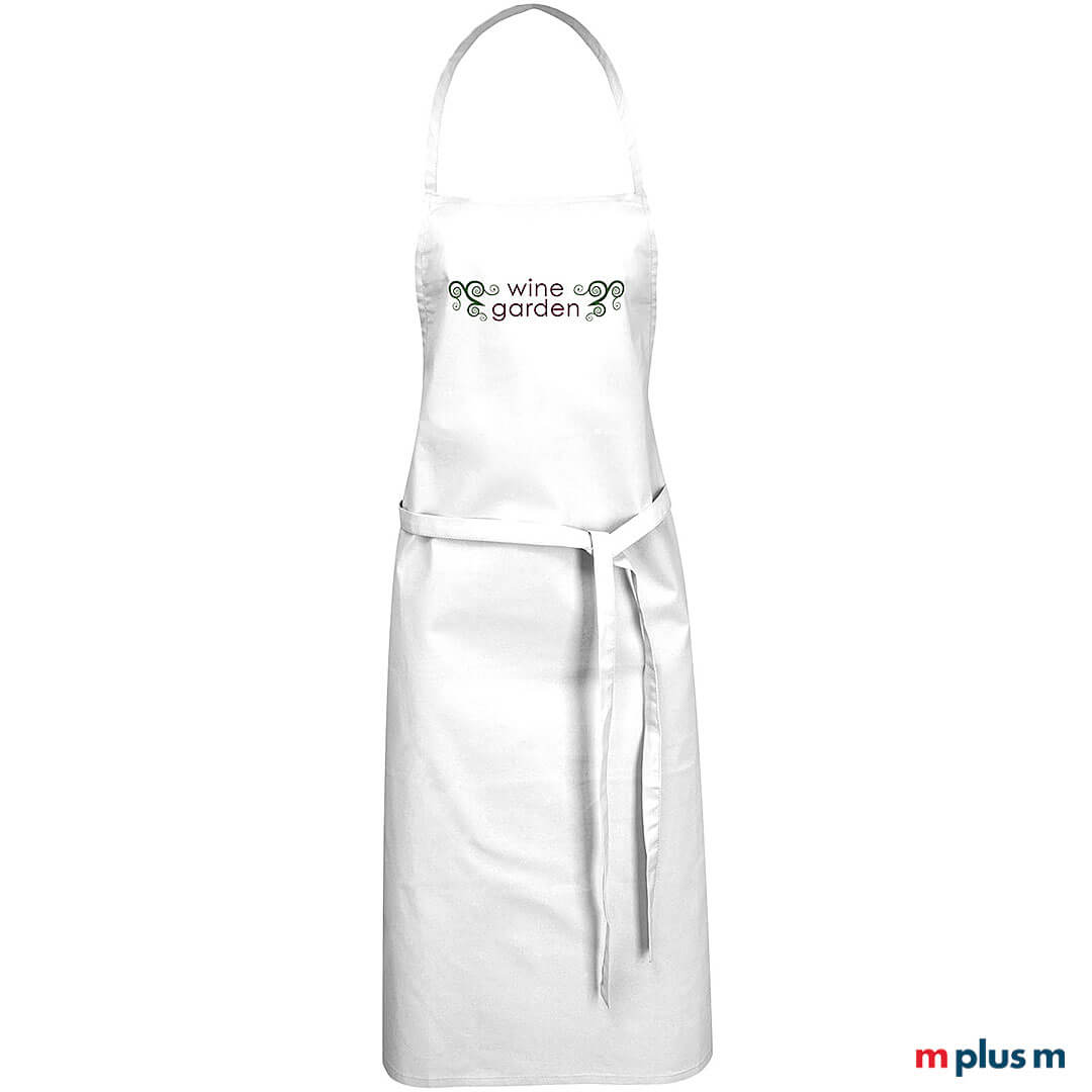 Preiswerte Latzschürze 'Victor' in Farbe Weiss aus Baumwolle mit Logo bedrucken. Express-Lieferung möglich