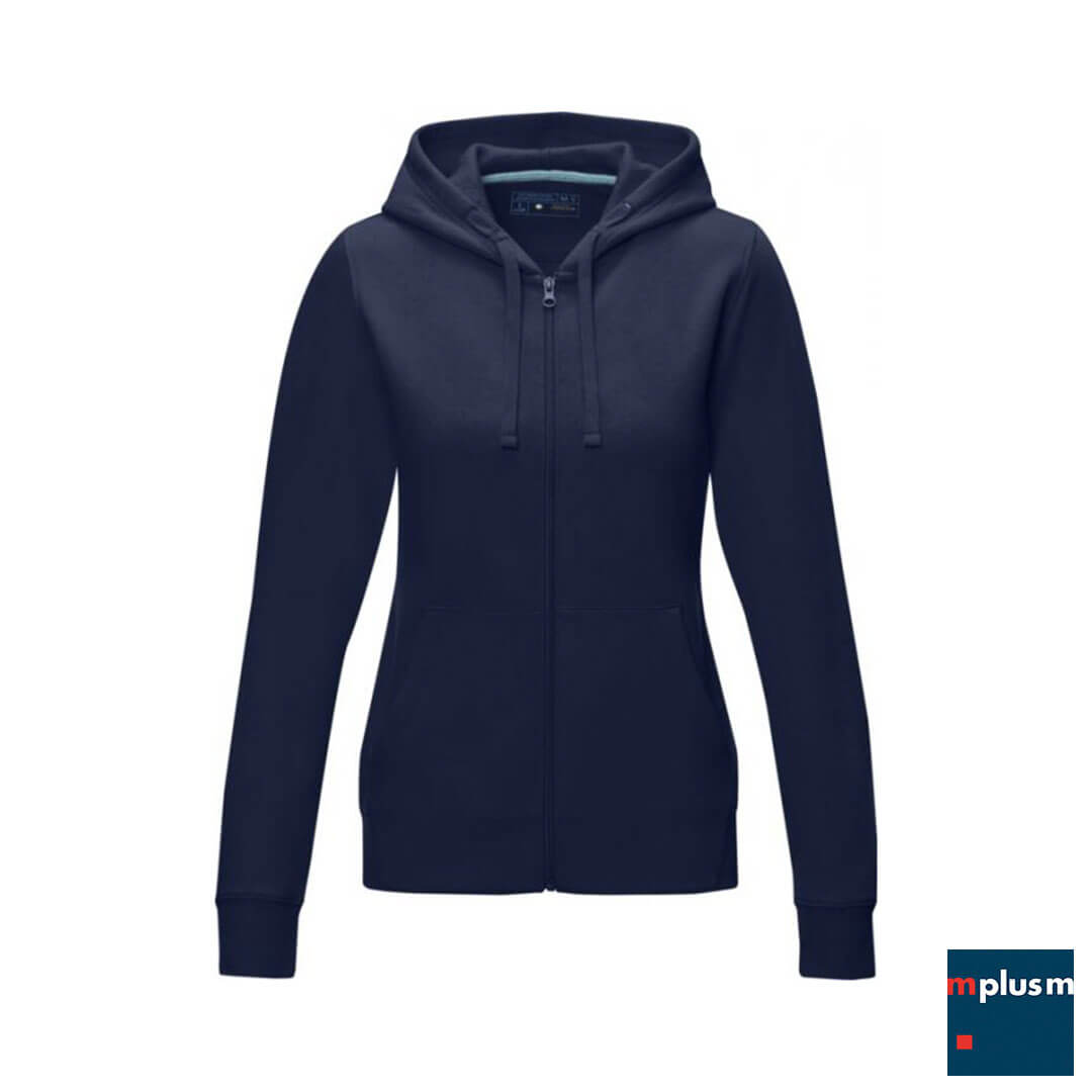 Sweajacke mit Kapuze navy. Als Werbemittel