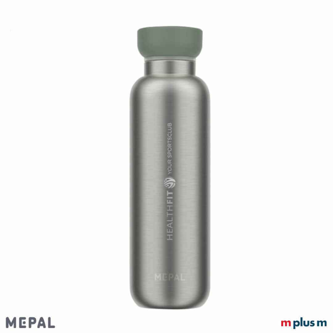 Grüne Mepal Thermosflasche Ellipse 500ml hält Getränke 12 Stunden warm und kann mit einem Firmenlogo bedruckt werden