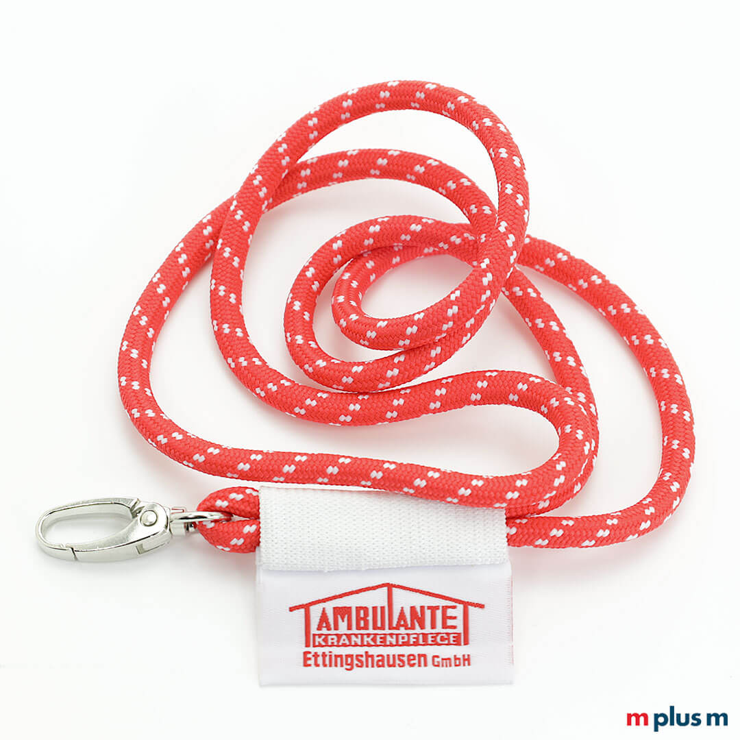Rotes Kordel schlüsselband als Give Away mit Logo
