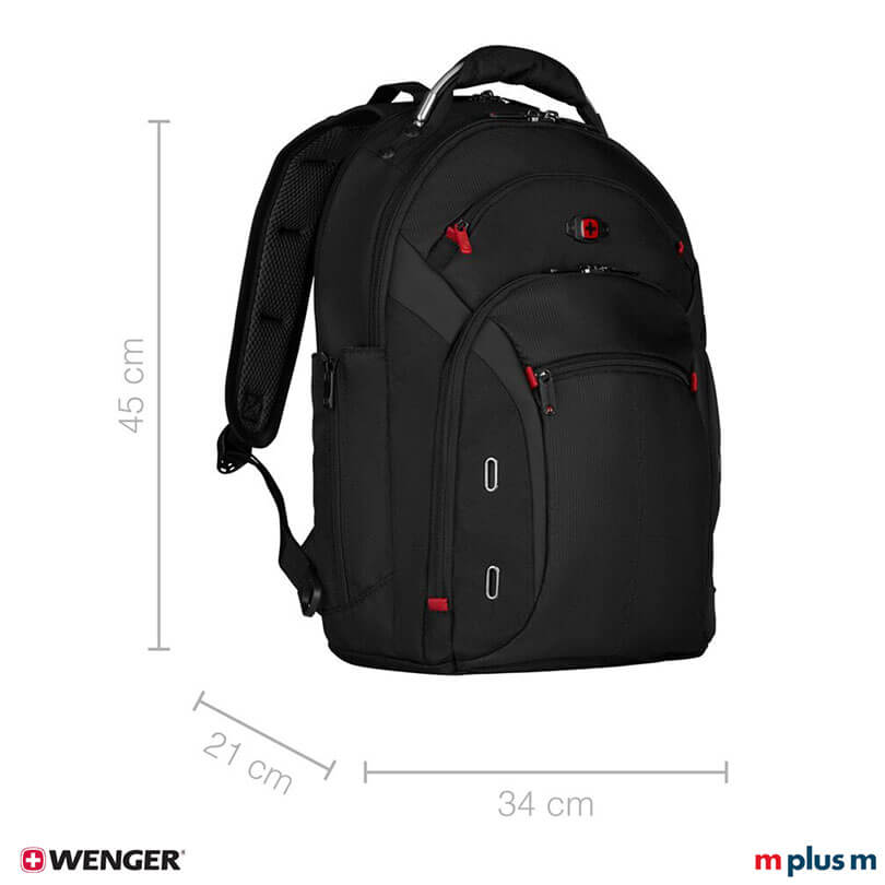 Schwarzer Wenger Gigabyte Laptop Backpack mit stossdämpfenden Schulterriemen und gepolsterter Rückseite, komfortabler Begleiter hochwertig mit Logo bedrucken
