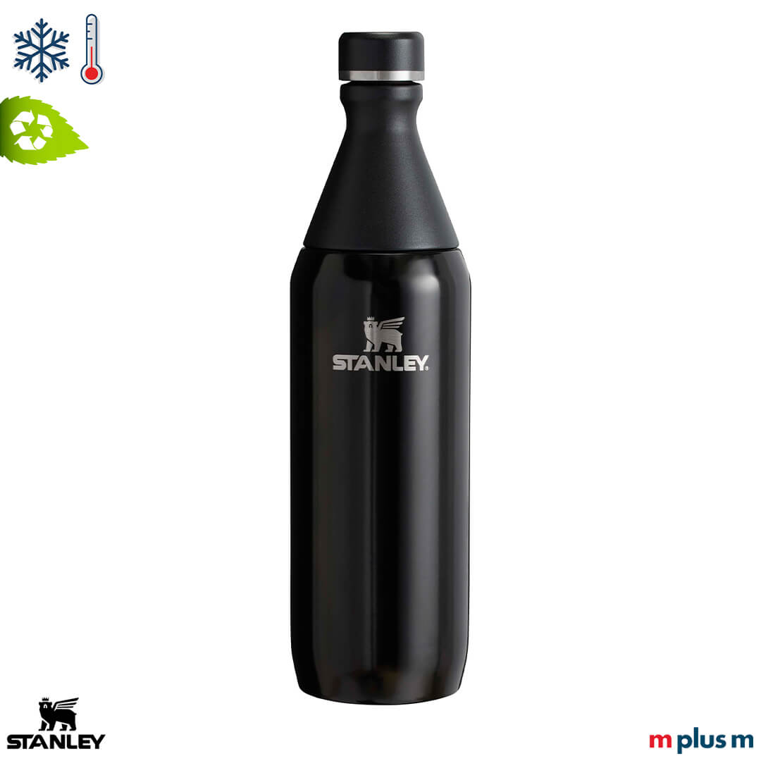 Personalisierbare Stanley Thermosflasche Schwarz – 600ml, recycelter Edelstahl, Express möglich