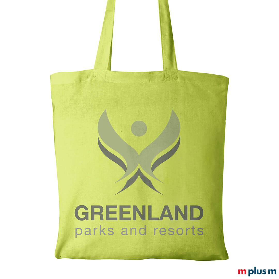 Nachhaltige Stoffbeutel Paula 140 in grün mit Ihrem Logo bedrucken