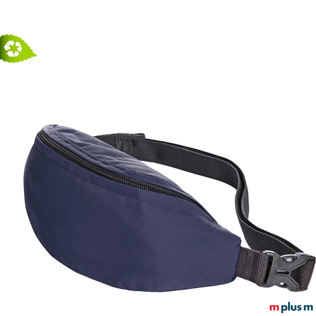 Blaue Bauchtasche nachhaltig bedruckt mit Logo zum verschenken als nachhaltiges Werbegeschenk